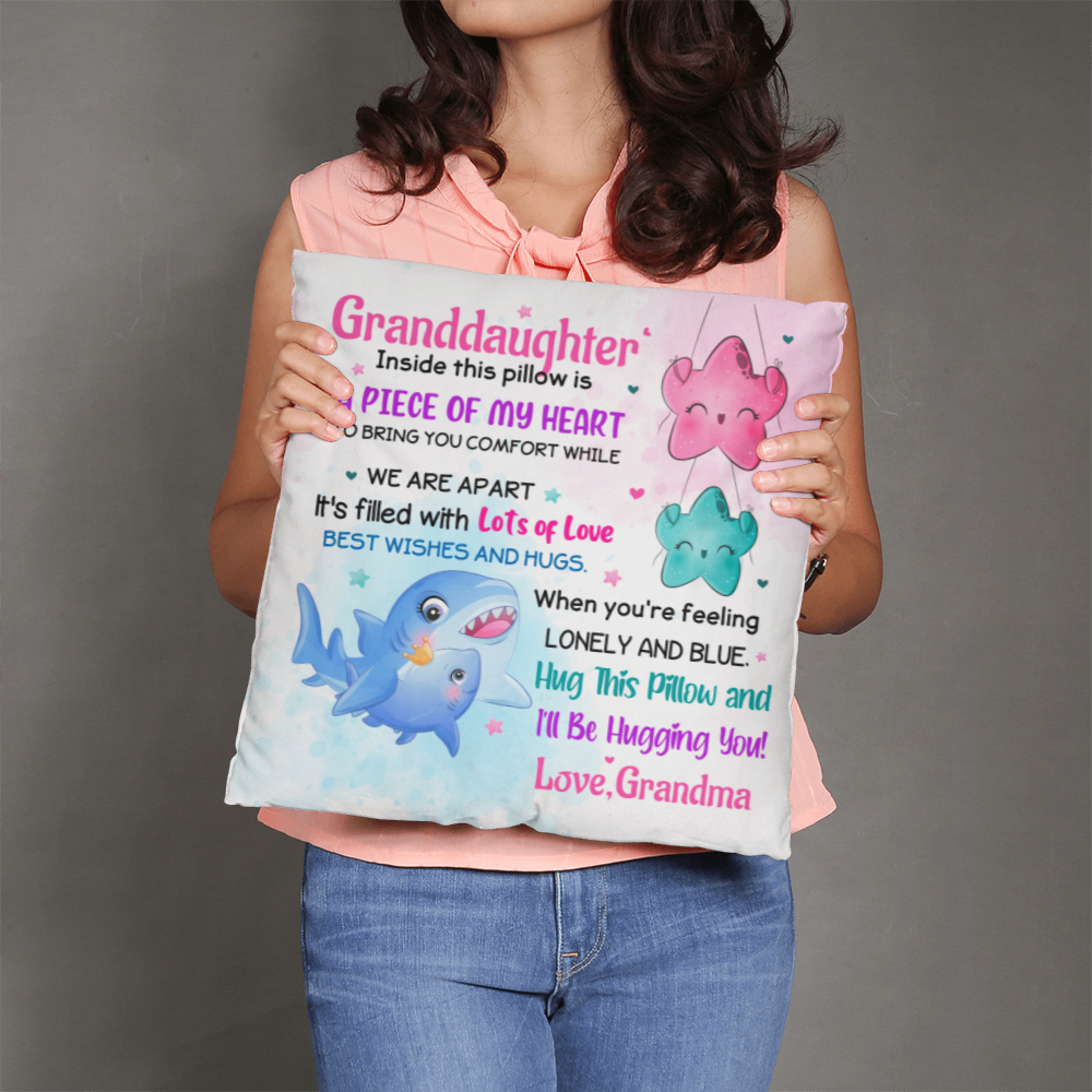 Granddaughter Pillow Gift from Grandma – “A Piece of My Heart” Comfort Pillow • Cute Hug Pillow for Girls • Sentimental Keepsake Cushion