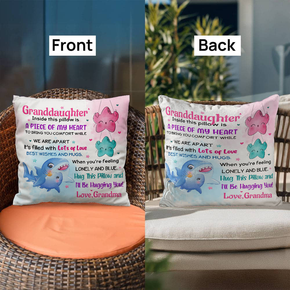Granddaughter Pillow Gift from Grandma – “A Piece of My Heart” Comfort Pillow • Cute Hug Pillow for Girls • Sentimental Keepsake Cushion