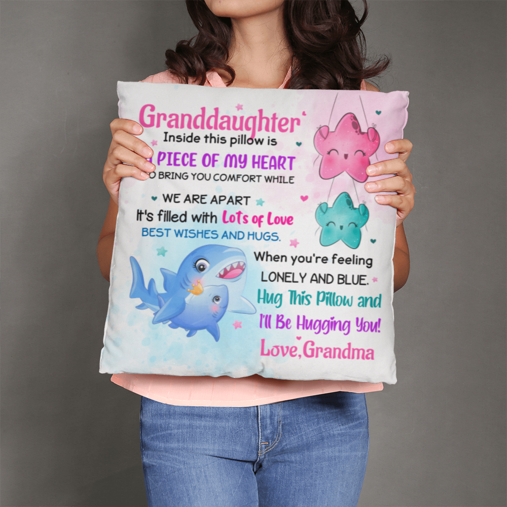 Granddaughter Pillow Gift from Grandma – “A Piece of My Heart” Comfort Pillow • Cute Hug Pillow for Girls • Sentimental Keepsake Cushion
