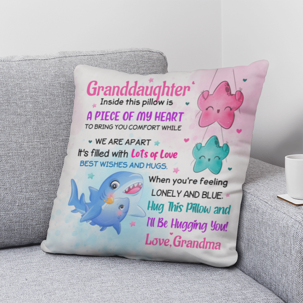 Granddaughter Pillow Gift from Grandma – “A Piece of My Heart” Comfort Pillow • Cute Hug Pillow for Girls • Sentimental Keepsake Cushion