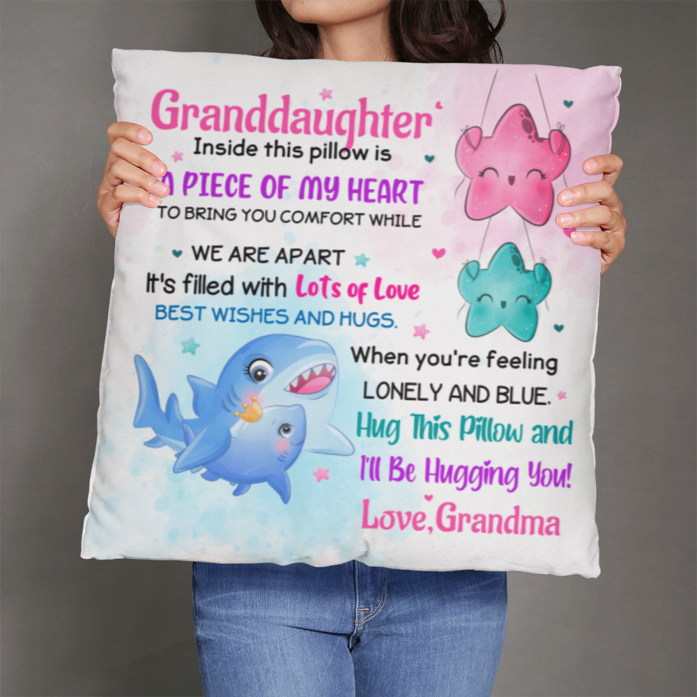 Granddaughter Pillow Gift from Grandma – “A Piece of My Heart” Comfort Pillow • Cute Hug Pillow for Girls • Sentimental Keepsake Cushion