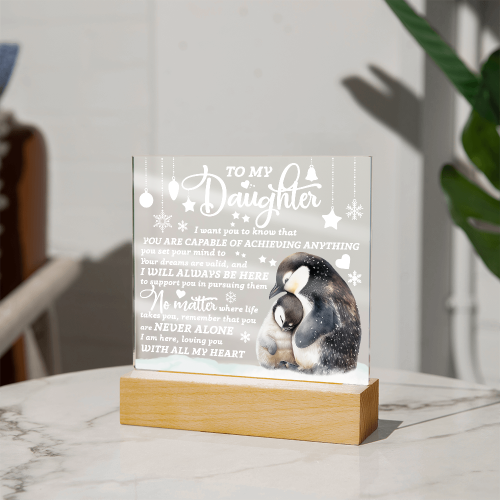 To My Daughter Penguin Acrylic Plaque – Inspirational Gift for Daughter, Empowering Message from Parent