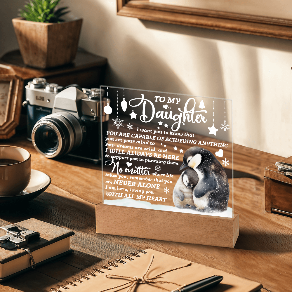 To My Daughter Penguin Acrylic Plaque – Inspirational Gift for Daughter, Empowering Message from Parent