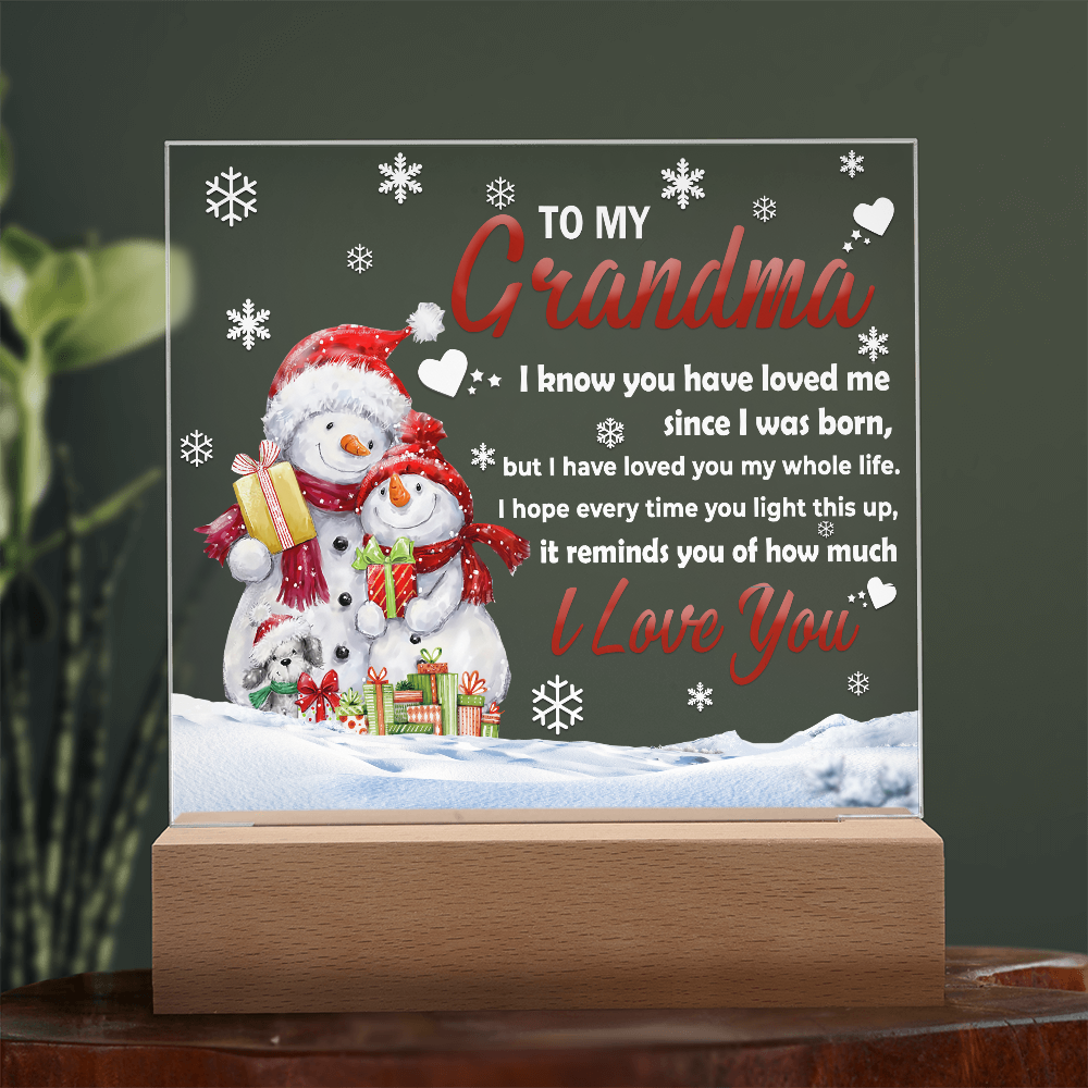 To My Grandma LED Acrylic Plaque – Heartfelt Christmas Gift from Grandchild – Sentimental Snowman Keepsake