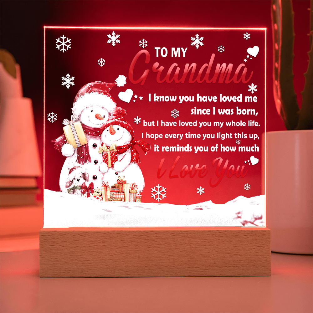To My Grandma LED Acrylic Plaque – Heartfelt Christmas Gift from Grandchild – Sentimental Snowman Keepsake