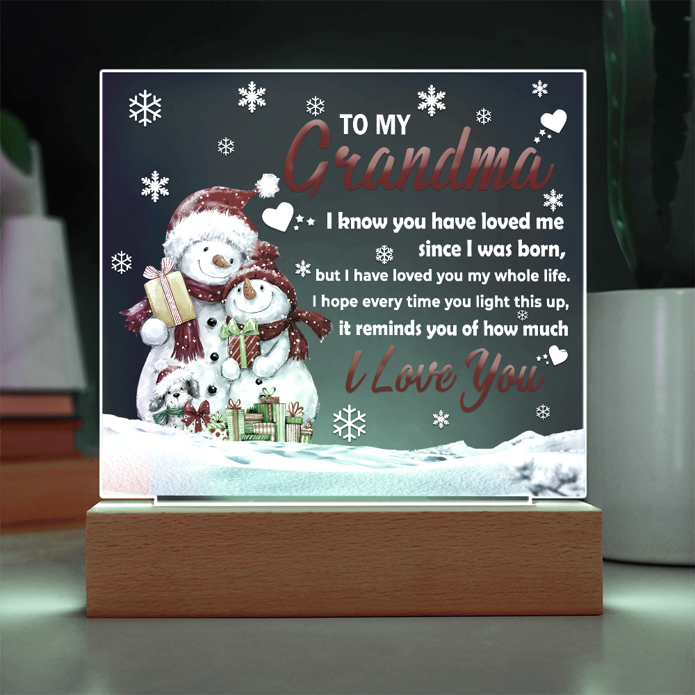 To My Grandma LED Acrylic Plaque – Heartfelt Christmas Gift from Grandchild – Sentimental Snowman Keepsake