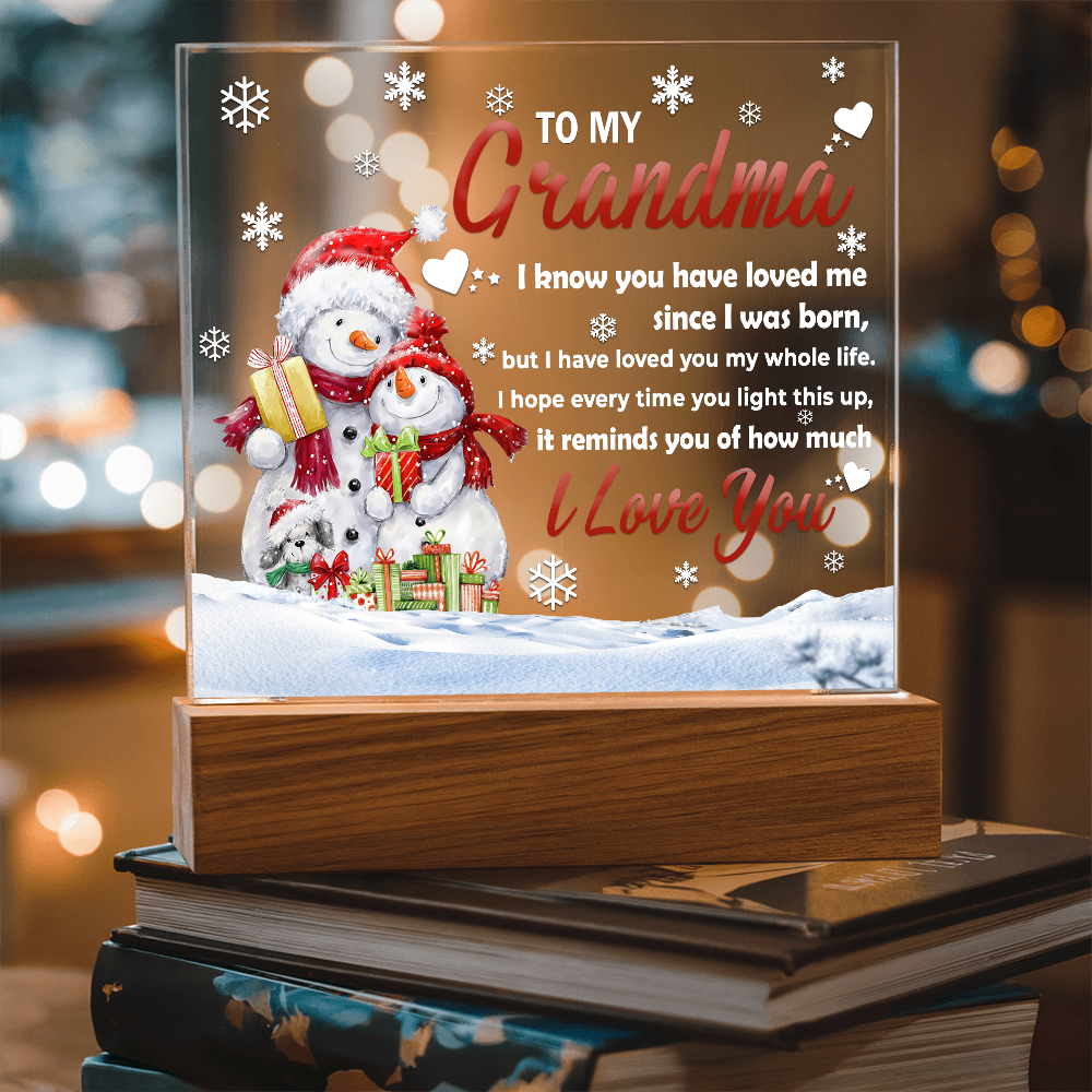 To My Grandma LED Acrylic Plaque – Heartfelt Christmas Gift from Grandchild – Sentimental Snowman Keepsake