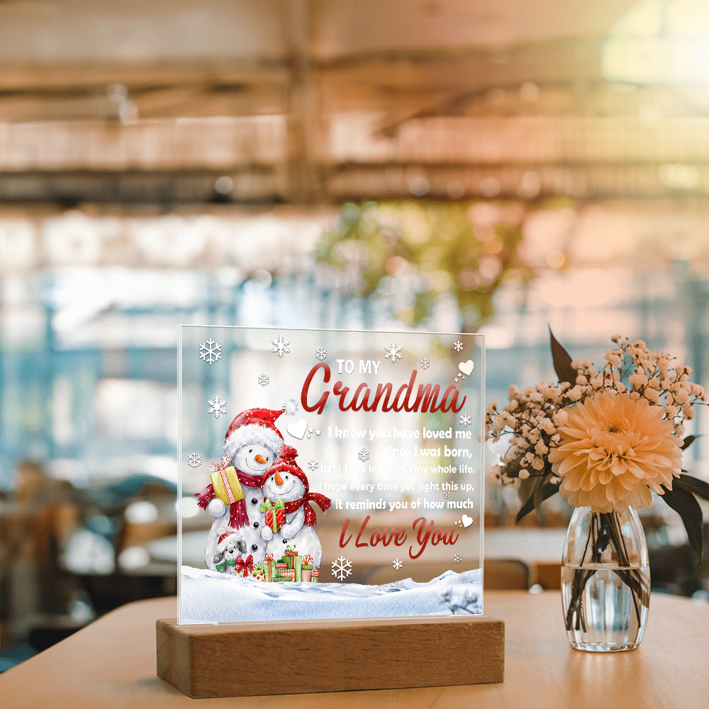 To My Grandma LED Acrylic Plaque – Heartfelt Christmas Gift from Grandchild – Sentimental Snowman Keepsake