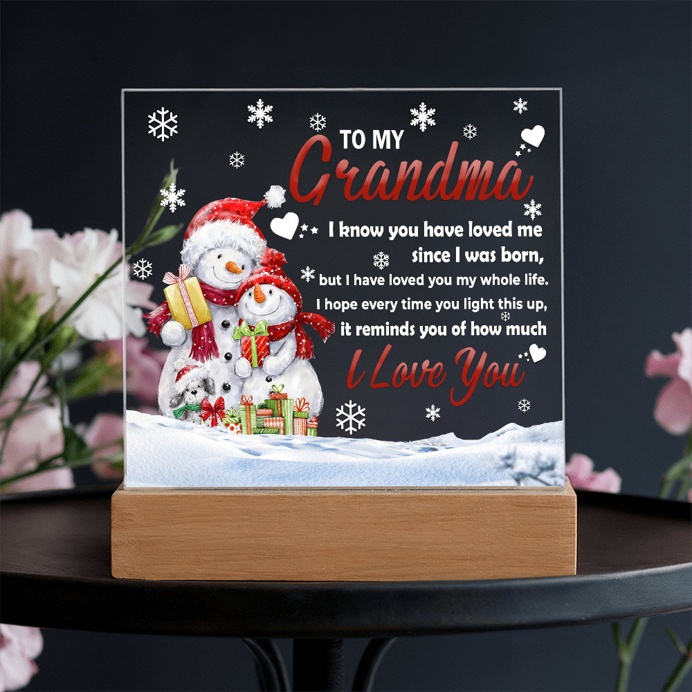 To My Grandma LED Acrylic Plaque – Heartfelt Christmas Gift from Grandchild – Sentimental Snowman Keepsake