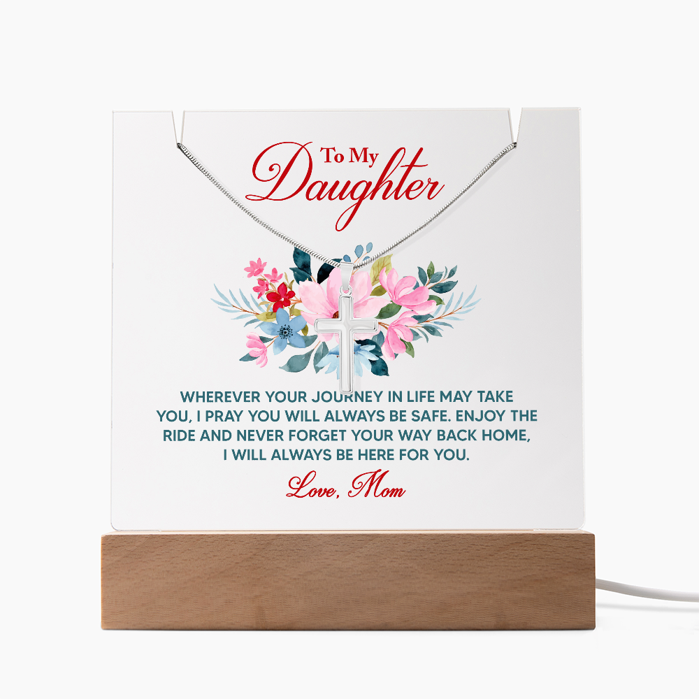 To My Daughter Acrylic Plaque with Cross Necklace From Mom Faith Gift | Christian Daughter Keepsake