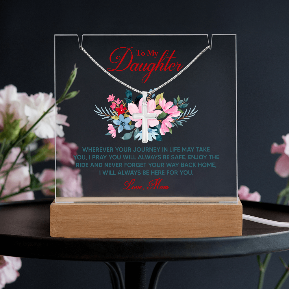 To My Daughter Acrylic Plaque with Cross Necklace From Mom Faith Gift | Christian Daughter Keepsake