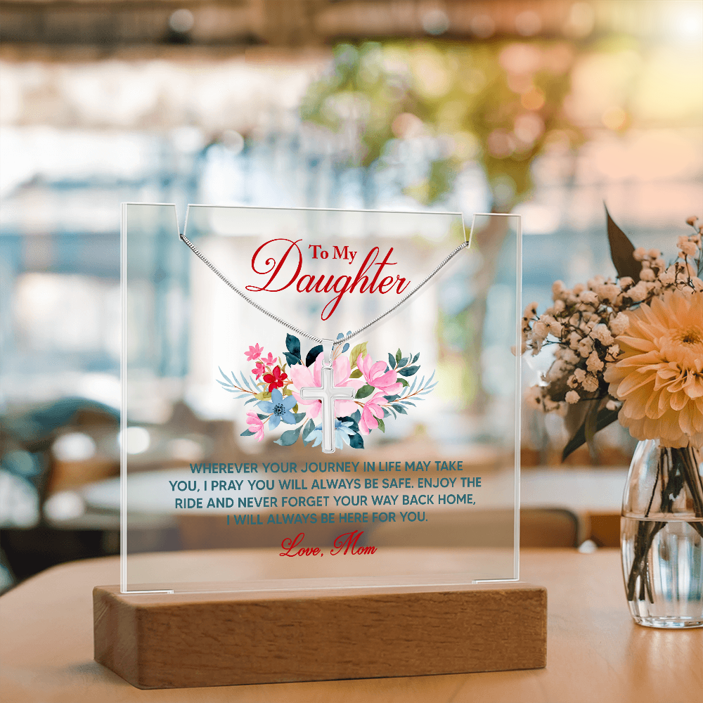 To My Daughter Acrylic Plaque with Cross Necklace From Mom Faith Gift | Christian Daughter Keepsake