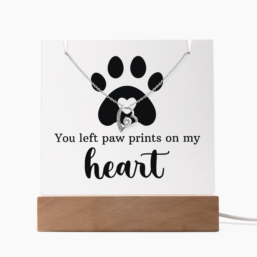 Pet Memorial Acrylic Plaque with Necklace - You Left Paw Prints on My Heart