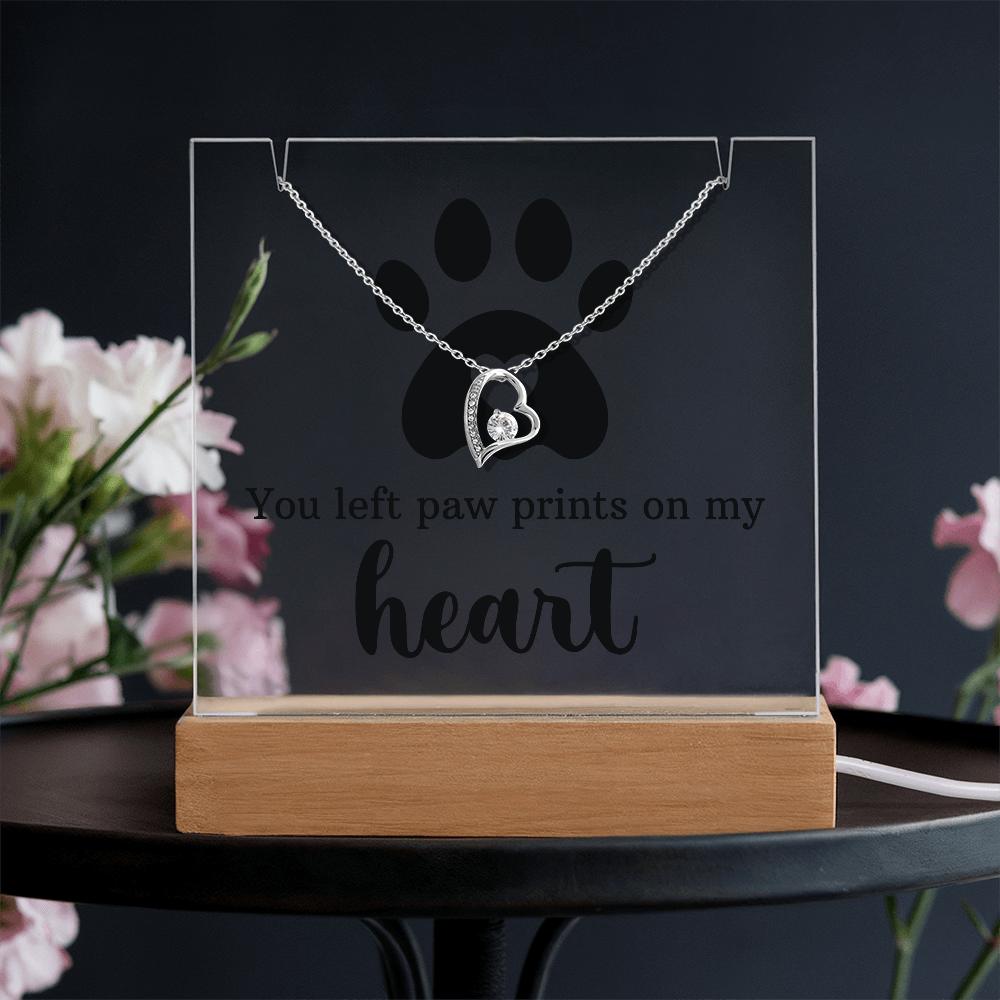 Pet Memorial Acrylic Plaque with Necklace - You Left Paw Prints on My Heart