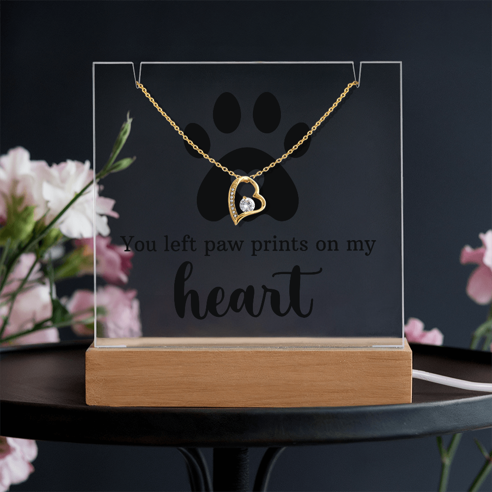 Pet Memorial Acrylic Plaque with Necklace - You Left Paw Prints on My Heart