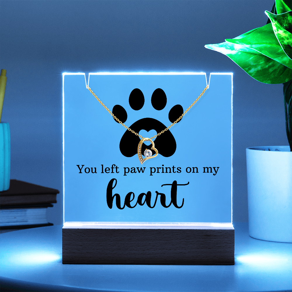 Pet Memorial Acrylic Plaque with Necklace - You Left Paw Prints on My Heart