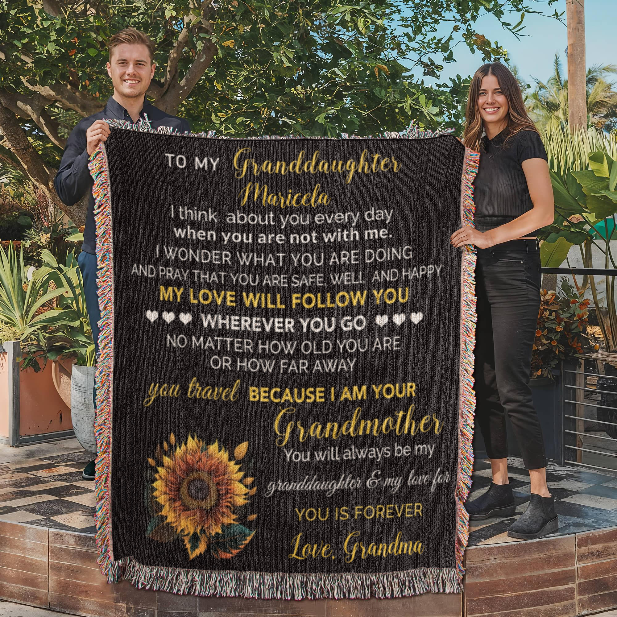 To My Granddaughter Personalized Blanket – Custom Name & Signature • Gift from Grandma • Sentimental Keepsake Throw Blanket for Birthday, Graduation & Christmas
