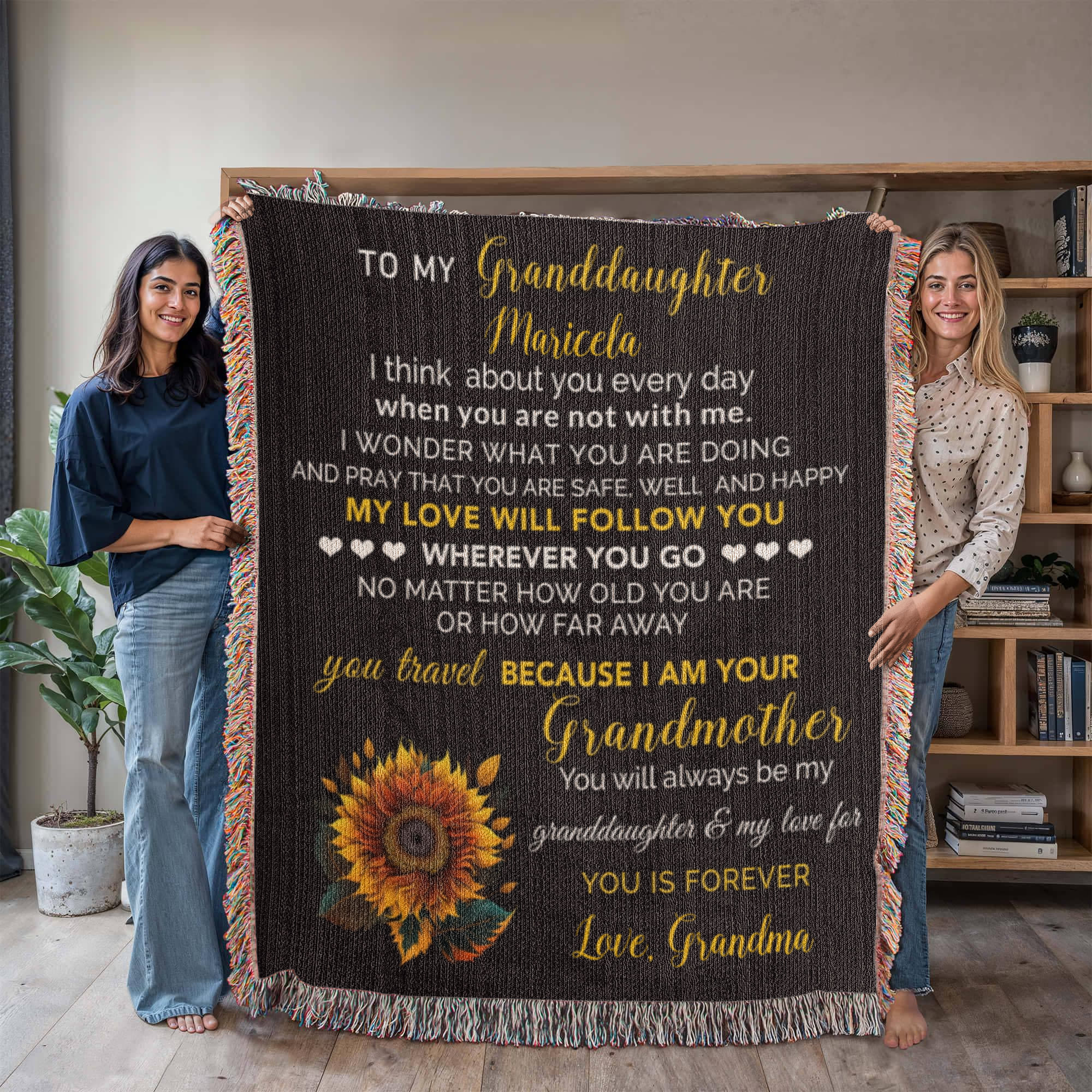 To My Granddaughter Personalized Blanket – Custom Name & Signature • Gift from Grandma • Sentimental Keepsake Throw Blanket for Birthday, Graduation & Christmas