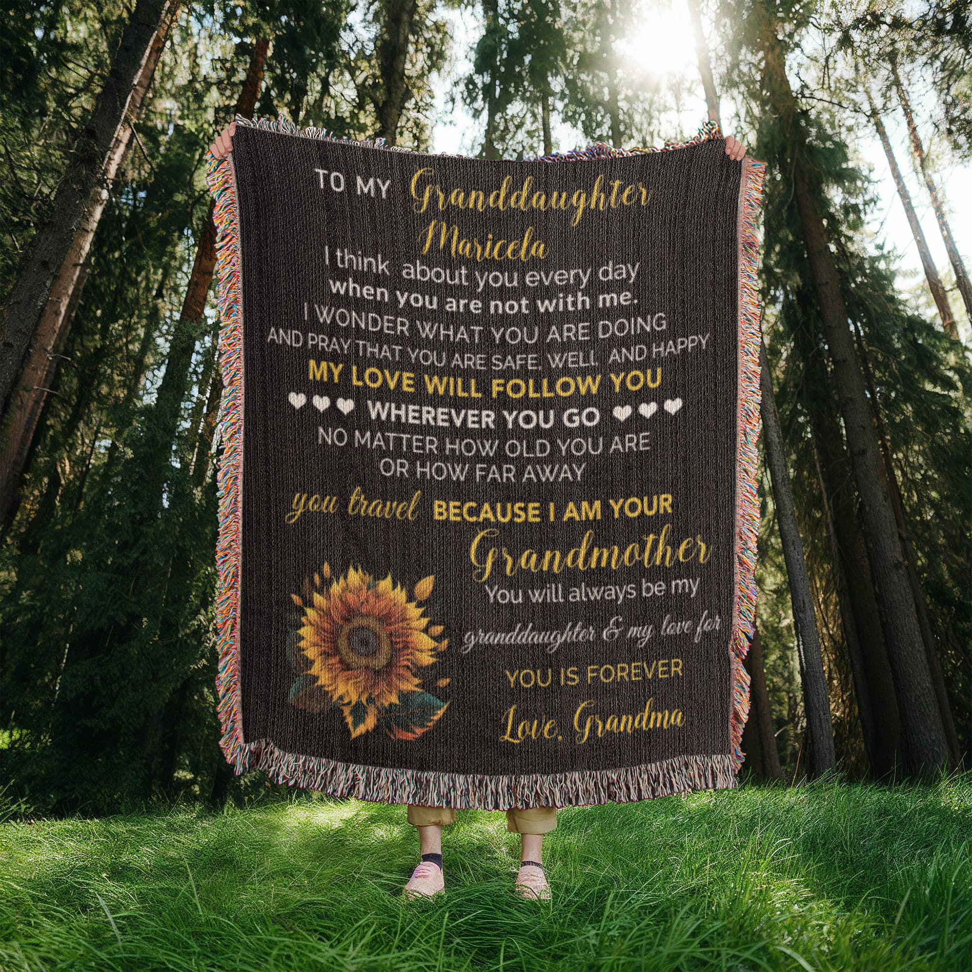 To My Granddaughter Personalized Blanket – Custom Name & Signature • Gift from Grandma • Sentimental Keepsake Throw Blanket for Birthday, Graduation & Christmas
