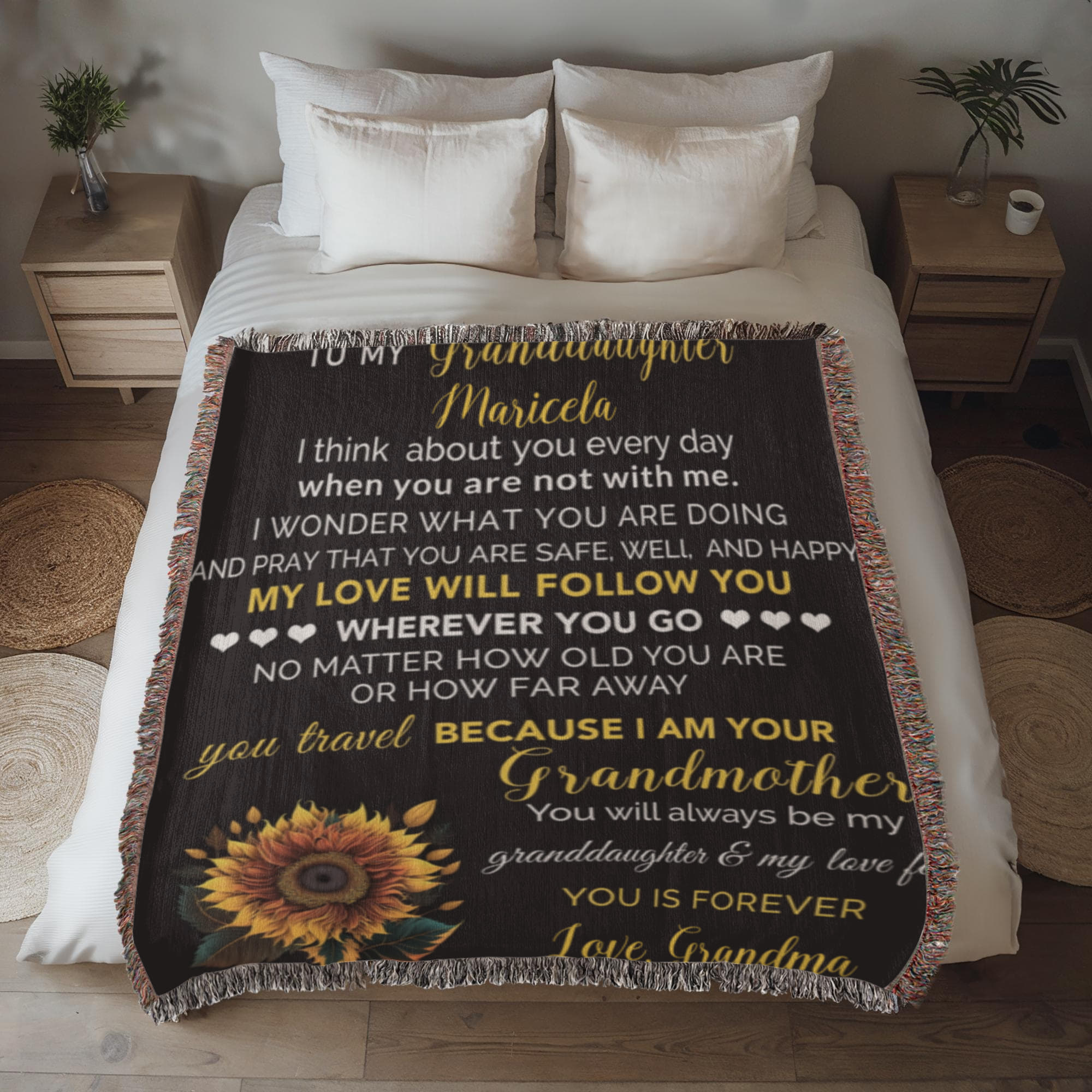 To My Granddaughter Personalized Blanket – Custom Name & Signature • Gift from Grandma • Sentimental Keepsake Throw Blanket for Birthday, Graduation & Christmas