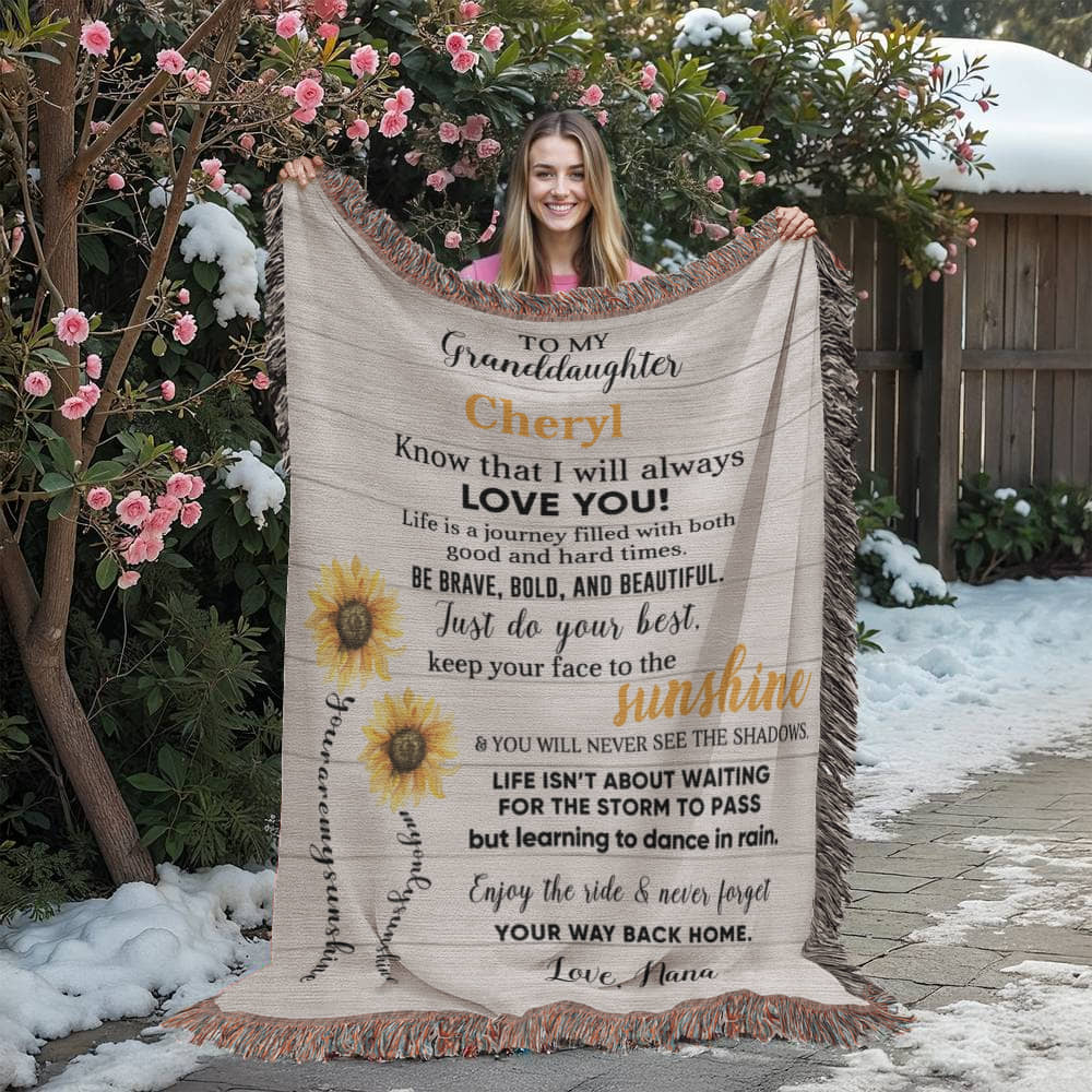 Personalized Sunflower Woven Blanket – Heirloom Gift for Granddaughter or Daughter Custom Name & Signature • Inspirational Keepsake Throw