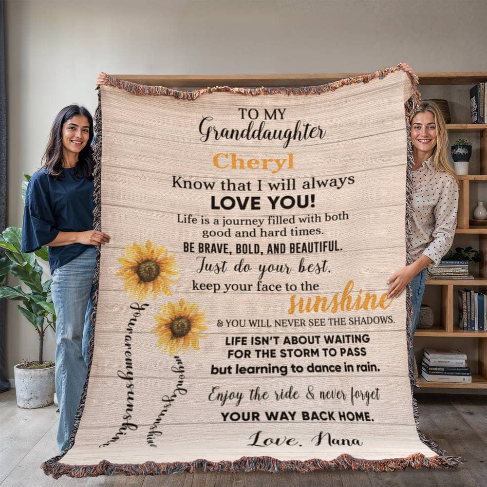 Personalized Sunflower Woven Blanket – Heirloom Gift for Granddaughter or Daughter Custom Name & Signature • Inspirational Keepsake Throw