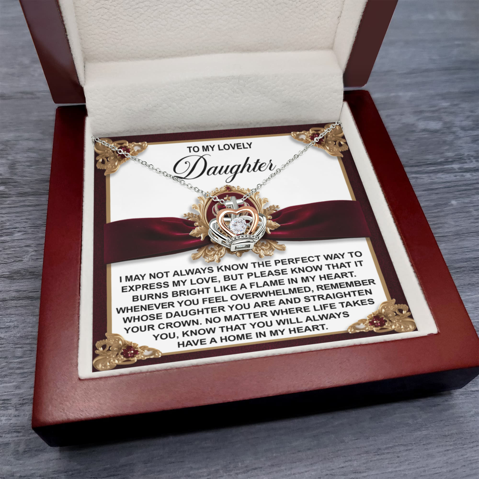 To My Daughter - A Home in My Heart - Crown Pendant Necklace