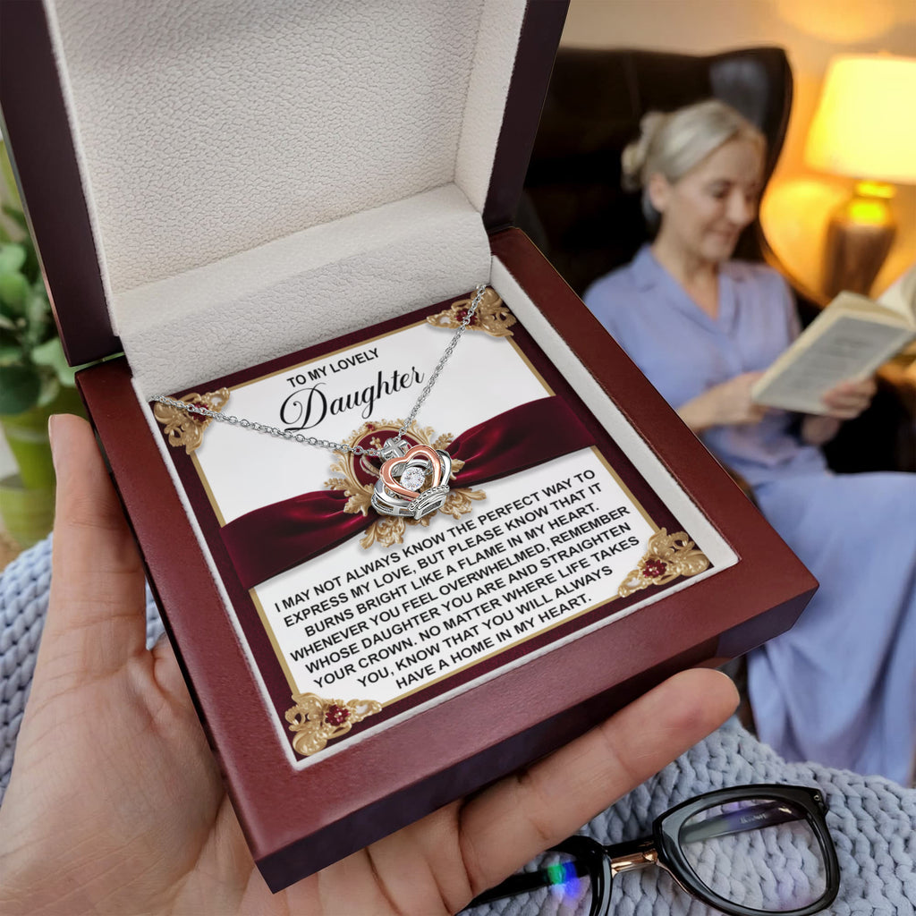 To My Daughter - A Home in My Heart - Crown Pendant Necklace