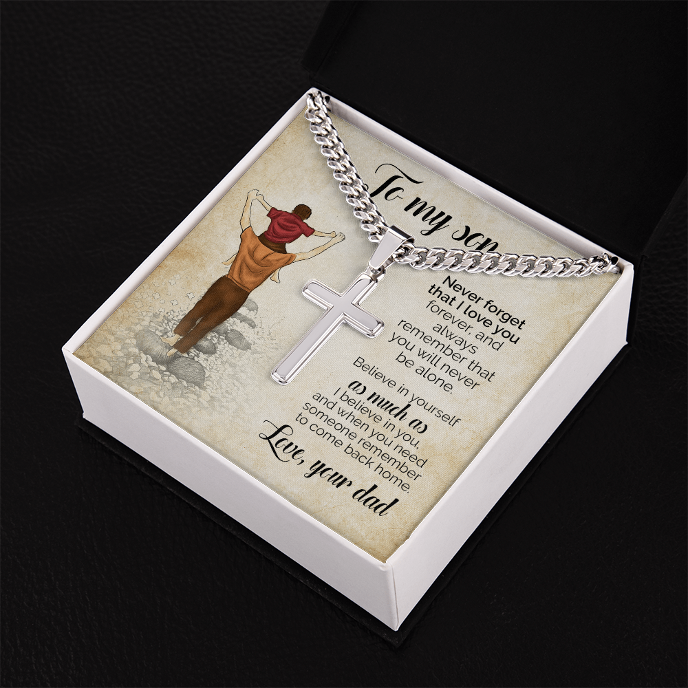 To My Son Cross Necklace from Dad – Personalized Engraved Christian Necklace Gift, Faith Jewelry for Son