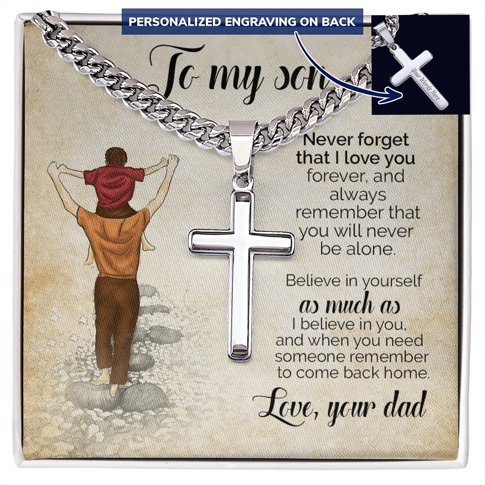 To My Son Cross Necklace from Dad – Personalized Engraved Christian Necklace Gift, Faith Jewelry for Son
