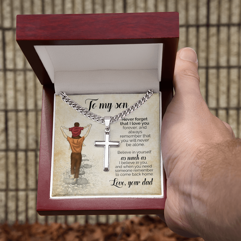 To My Son Cross Necklace from Dad – Personalized Engraved Christian Necklace Gift, Faith Jewelry for Son