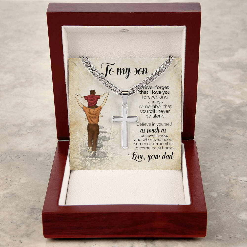 To My Son Cross Necklace from Dad – Personalized Engraved Christian Necklace Gift, Faith Jewelry for Son