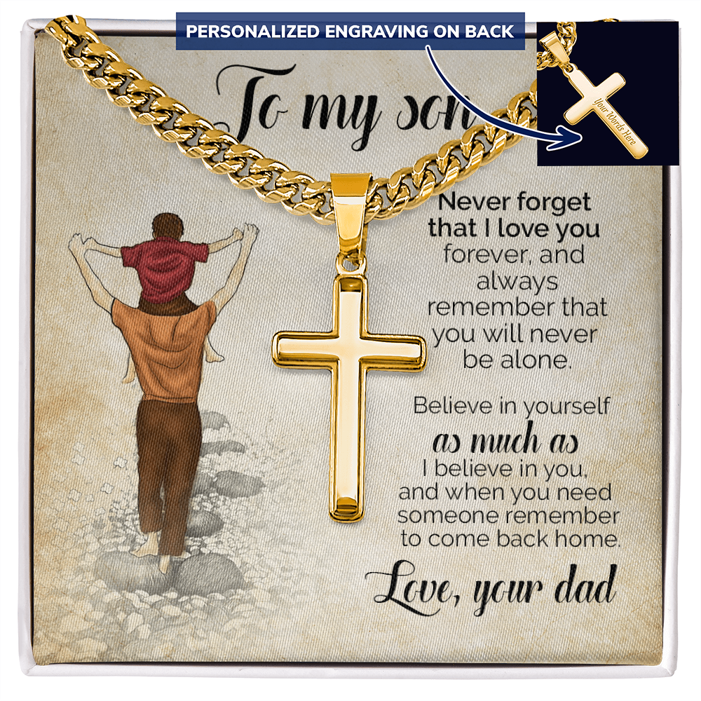 To My Son Cross Necklace from Dad – Personalized Engraved Christian Necklace Gift, Faith Jewelry for Son