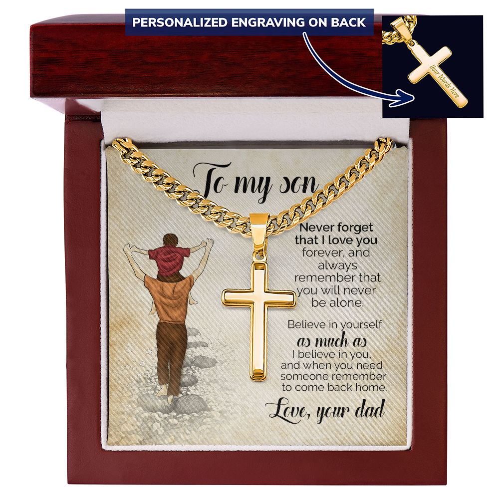 To My Son Cross Necklace from Dad – Personalized Engraved Christian Necklace Gift, Faith Jewelry for Son