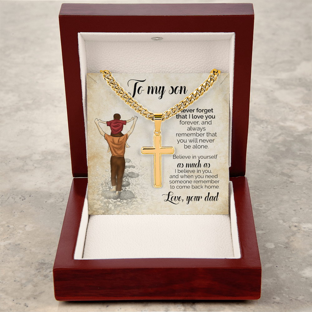 To My Son Cross Necklace from Dad – Personalized Engraved Christian Necklace Gift, Faith Jewelry for Son