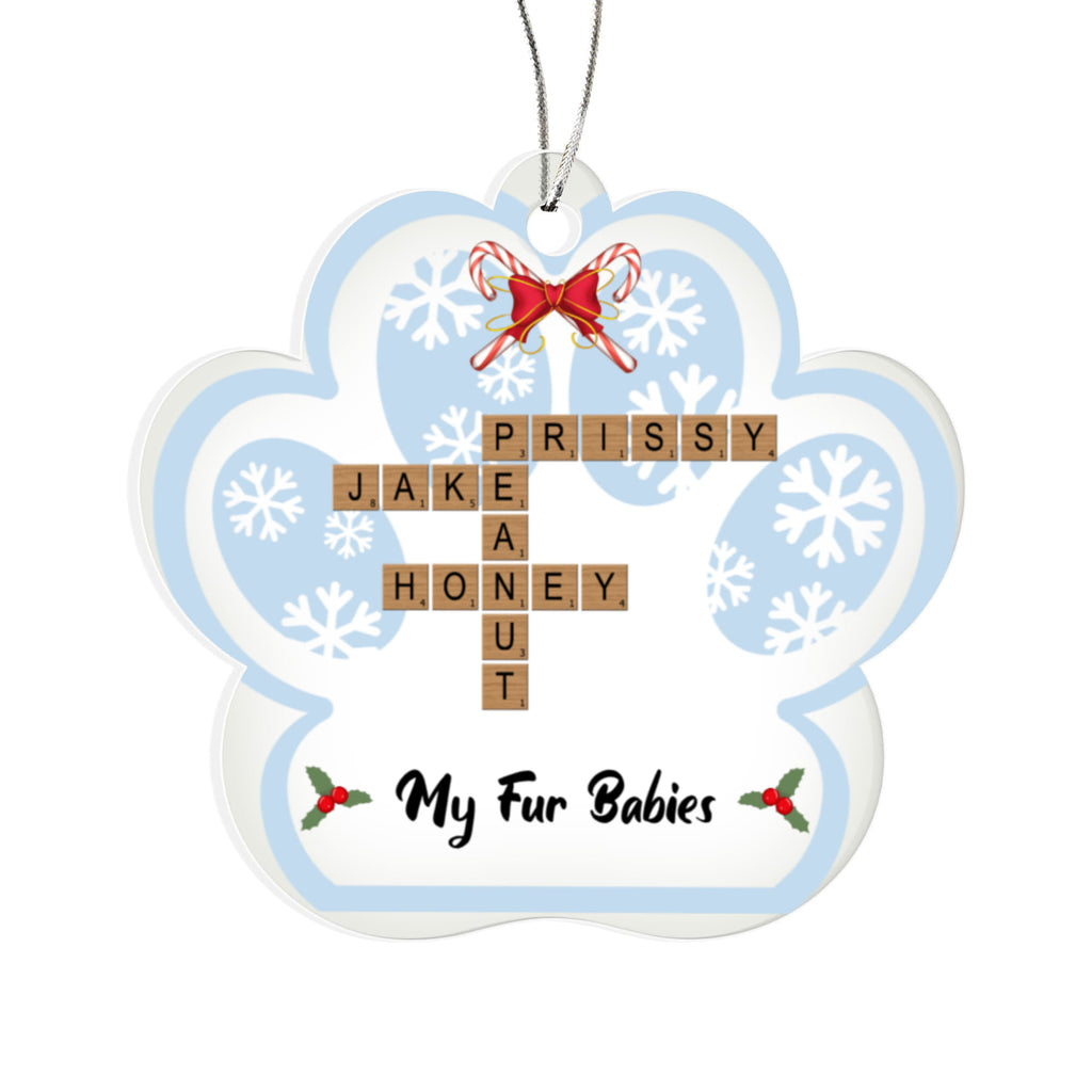 Pet Personalized Name Crossword Puzzle Acrylic Pawprint Ornament