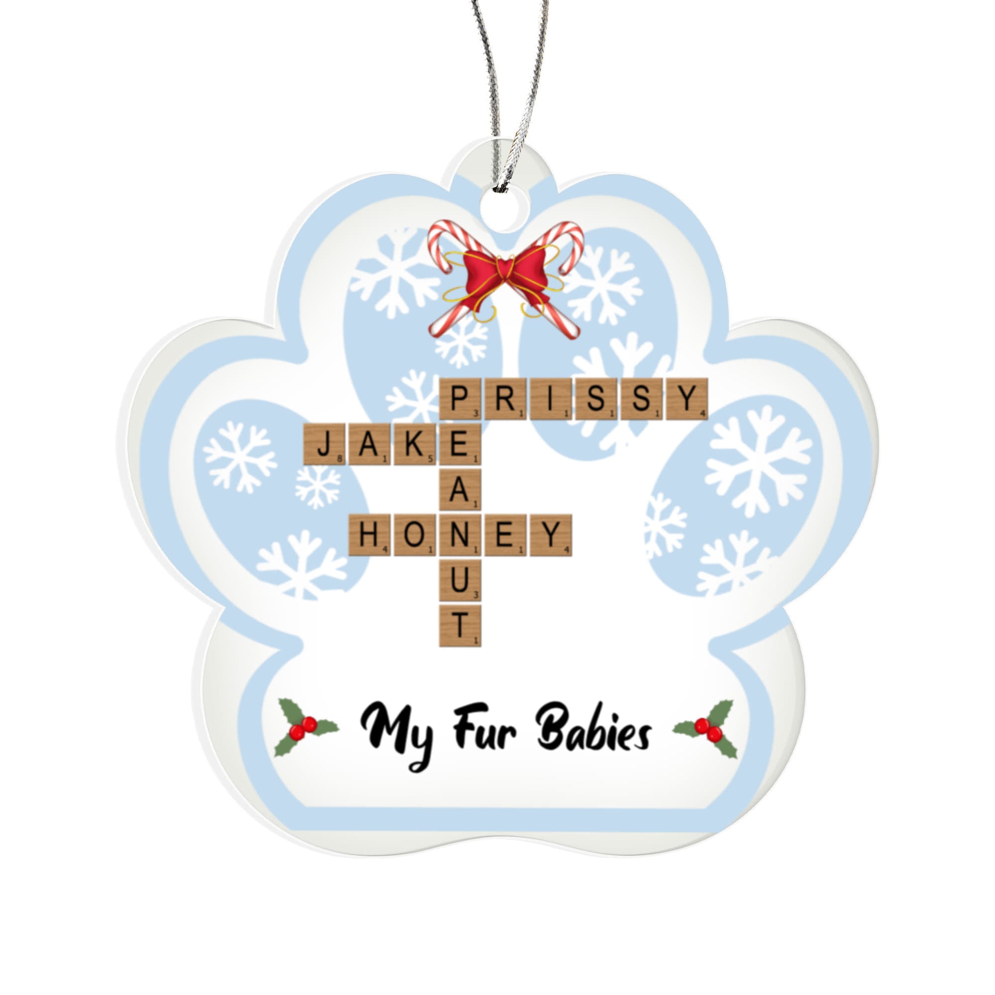 Pet Personalized Name Crossword Puzzle Acrylic Pawprint Ornament