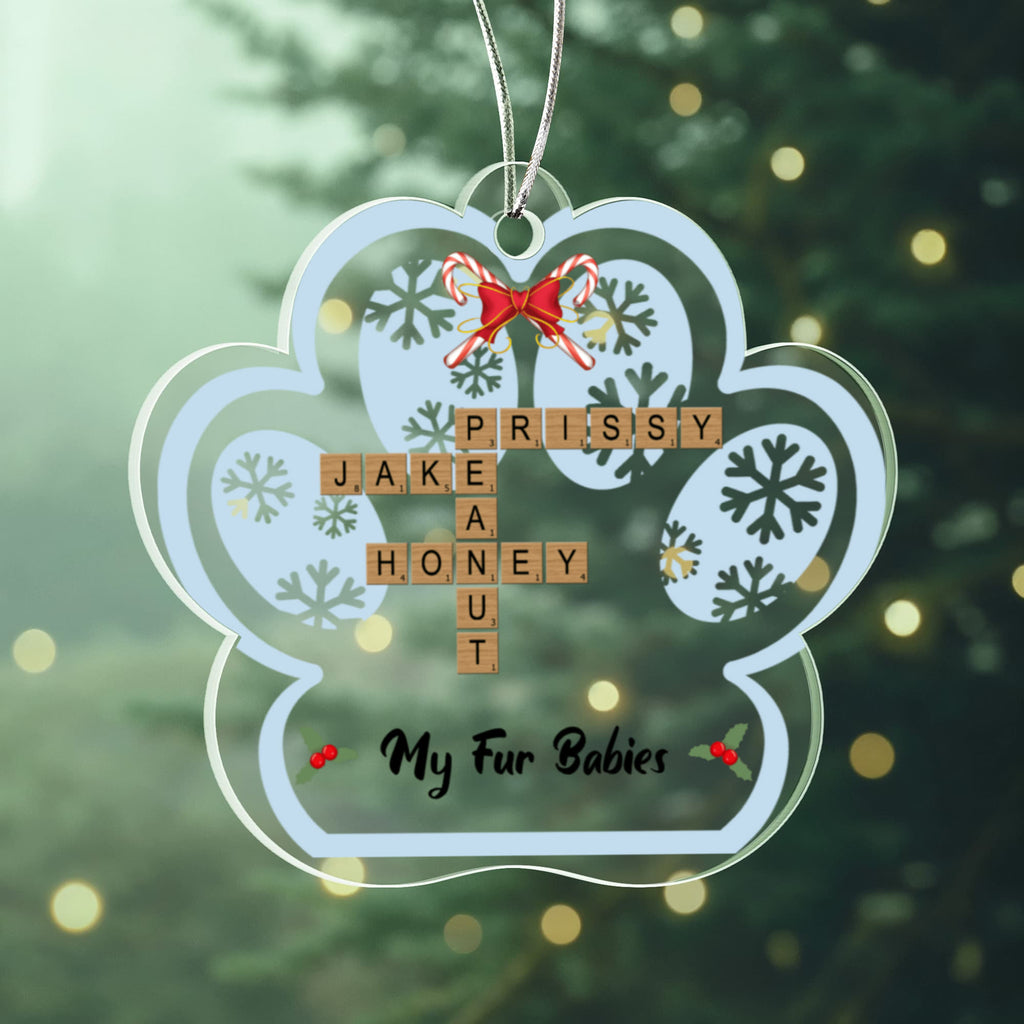 Pet Personalized Name Crossword Puzzle Acrylic Pawprint Ornament