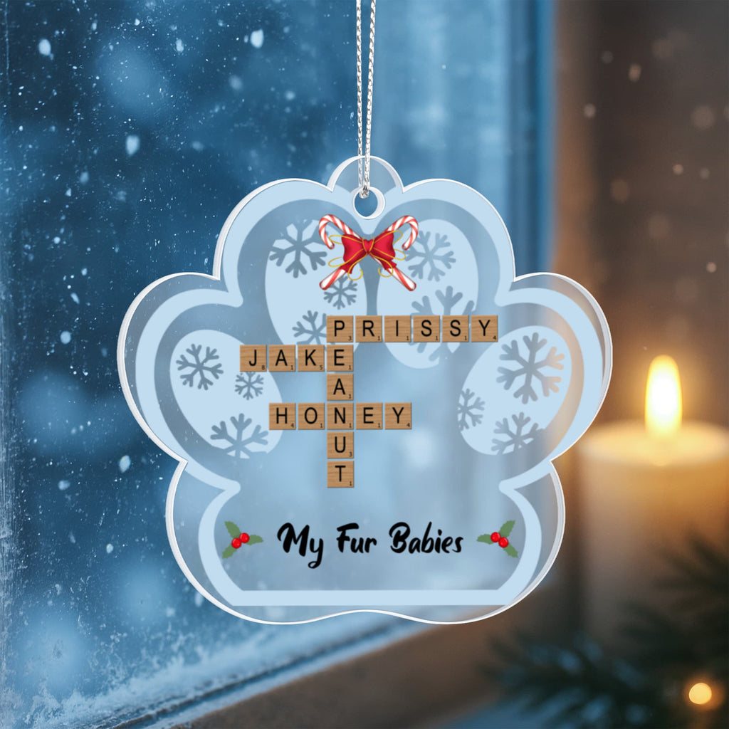 Pet Personalized Name Crossword Puzzle Acrylic Pawprint Ornament