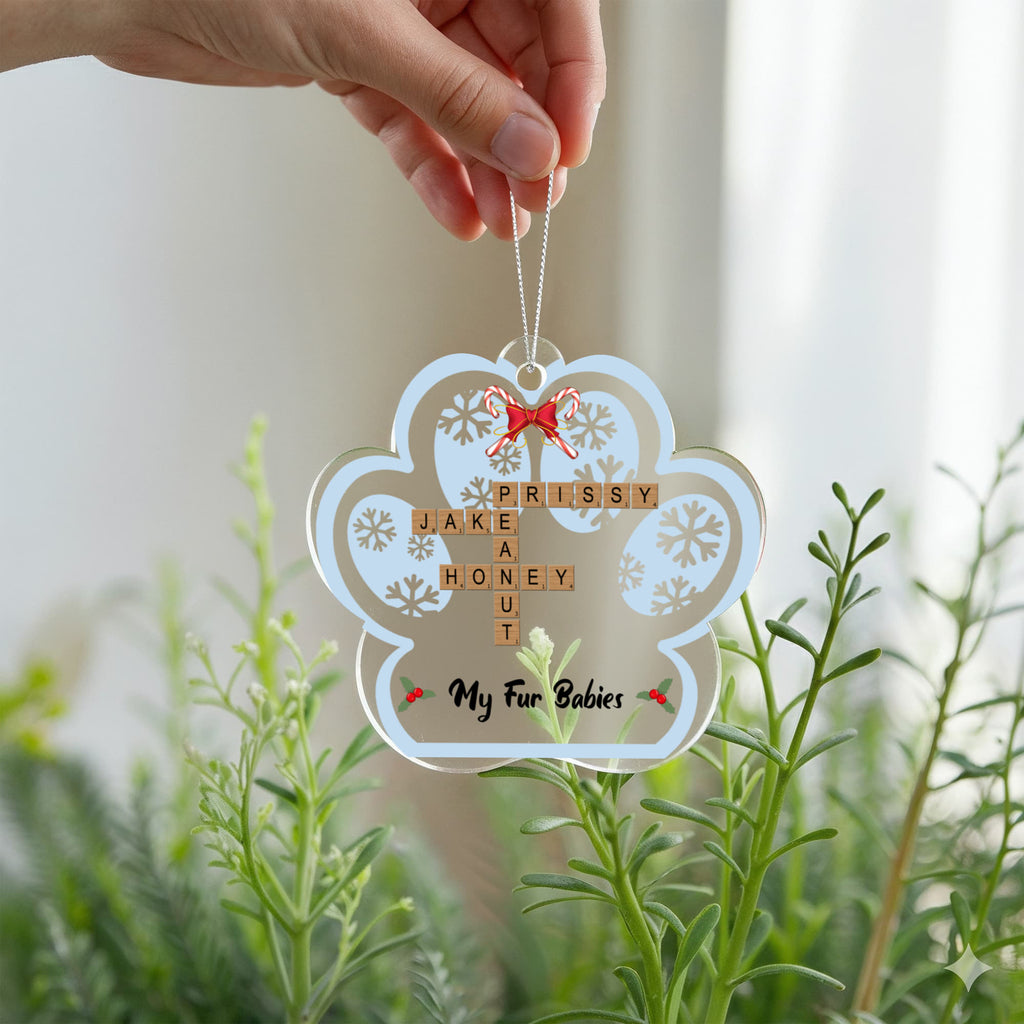 Pet Personalized Name Crossword Puzzle Acrylic Pawprint Ornament