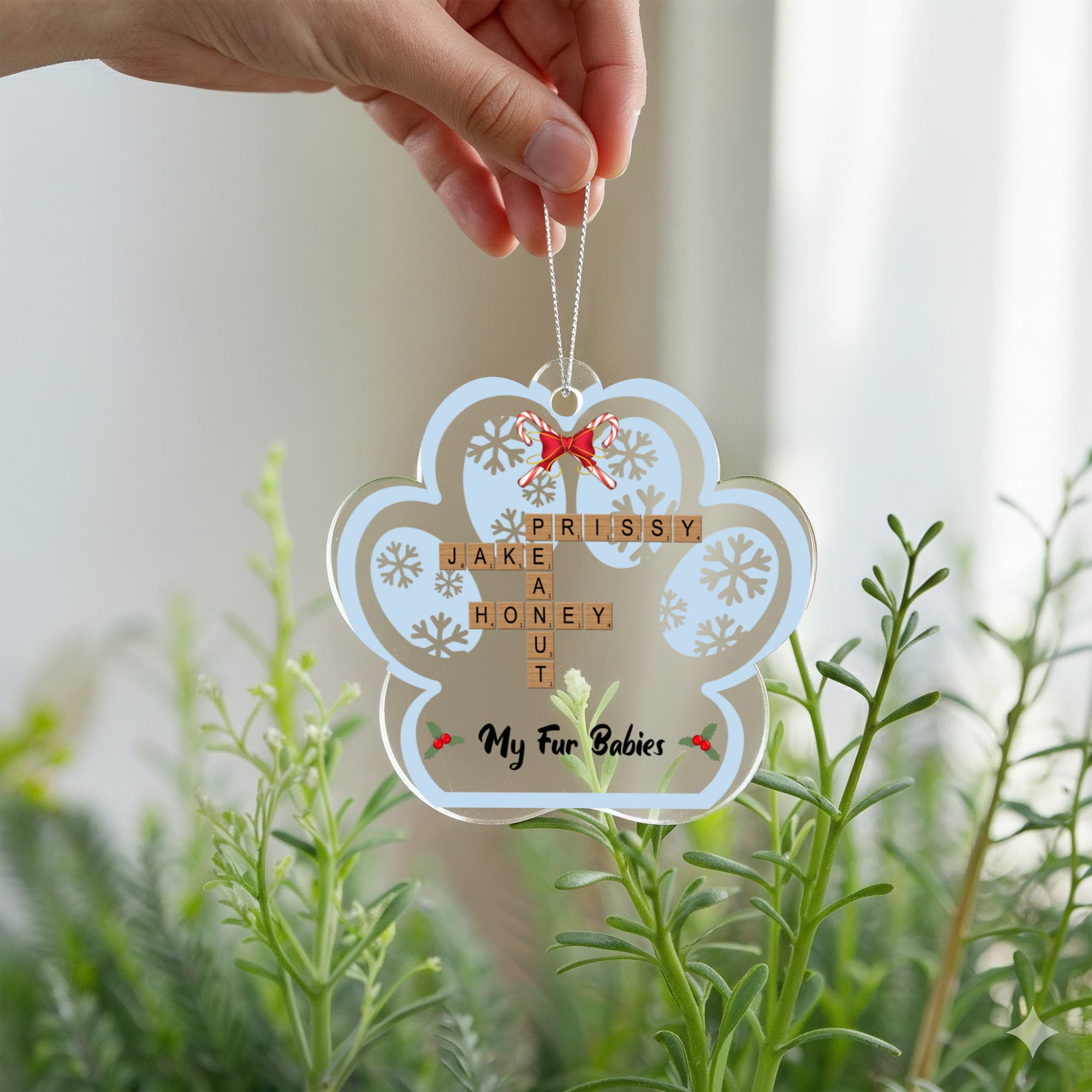 Pet Personalized Name Crossword Puzzle Acrylic Pawprint Ornament