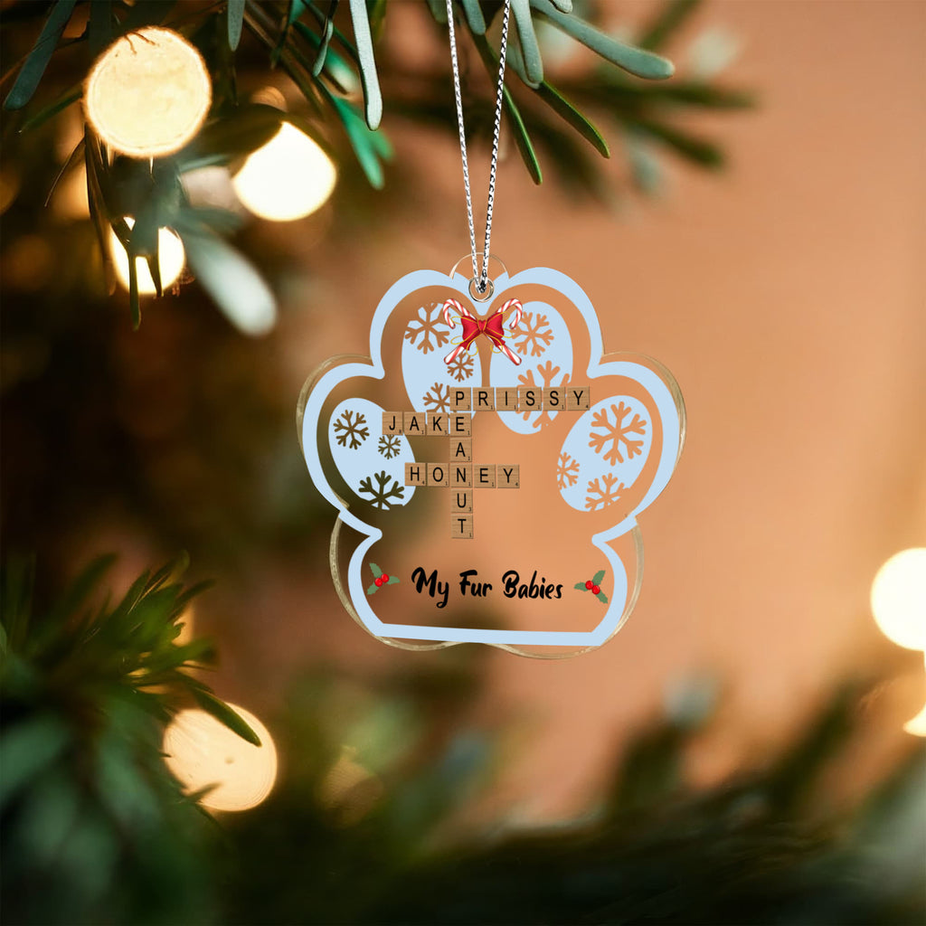 Pet Personalized Name Crossword Puzzle Acrylic Pawprint Ornament