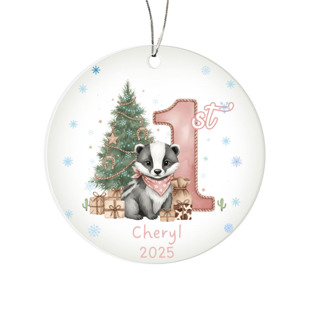 Baby Girl First Christmas Badger Acrylic Ornament