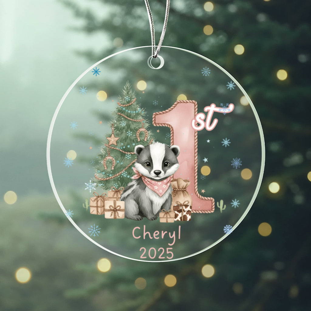 Baby Girl First Christmas Badger Acrylic Ornament