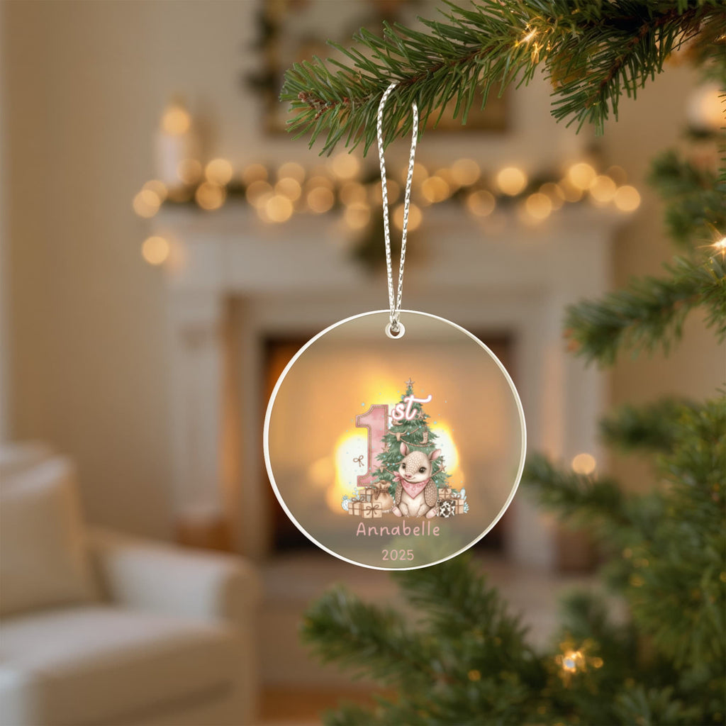 My First Christmas - Baby Girl Armadillo Western Theme Acrylic Ornament
