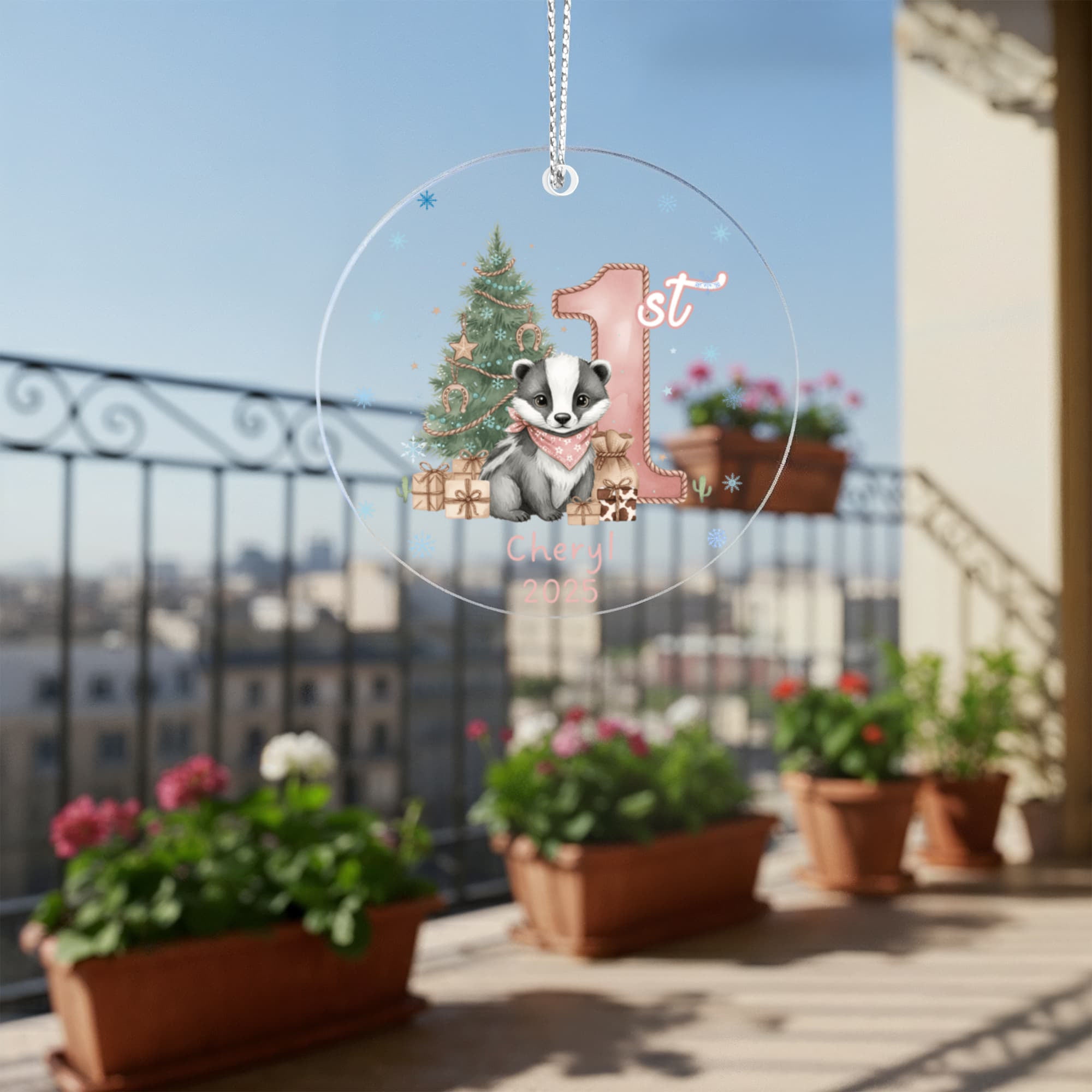 Baby Girl First Christmas Badger Acrylic Ornament