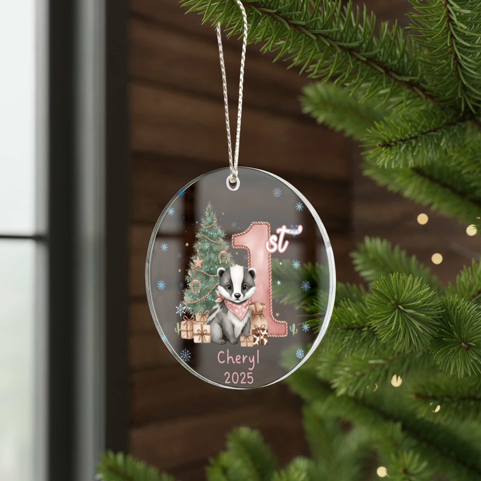 Baby Girl First Christmas Badger Acrylic Ornament