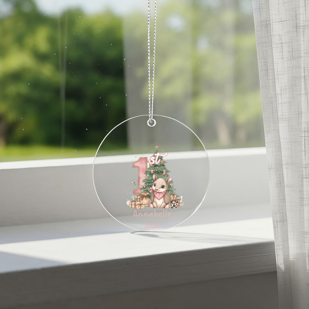 My First Christmas - Baby Girl Armadillo Western Theme Acrylic Ornament