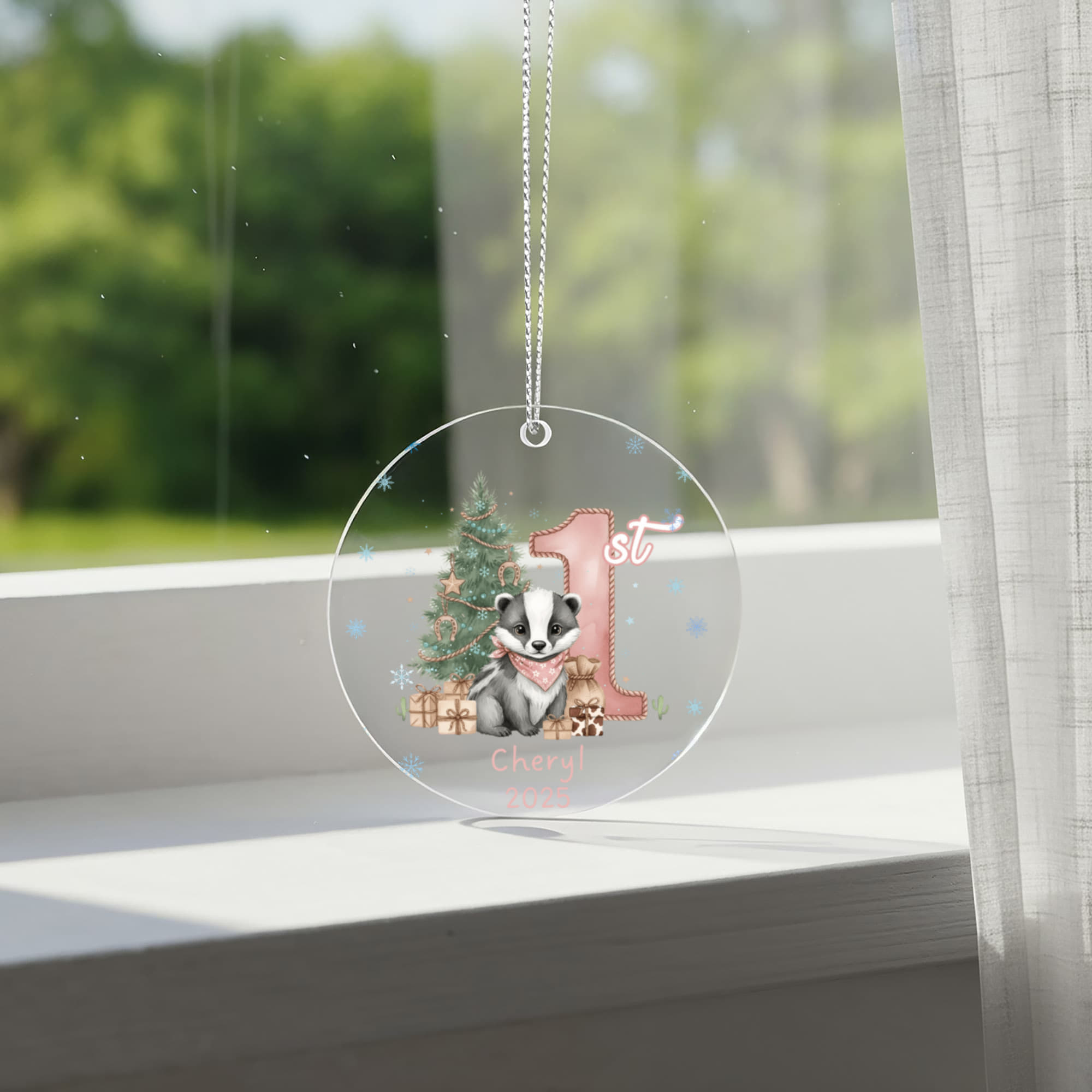 Baby Girl First Christmas Badger Acrylic Ornament