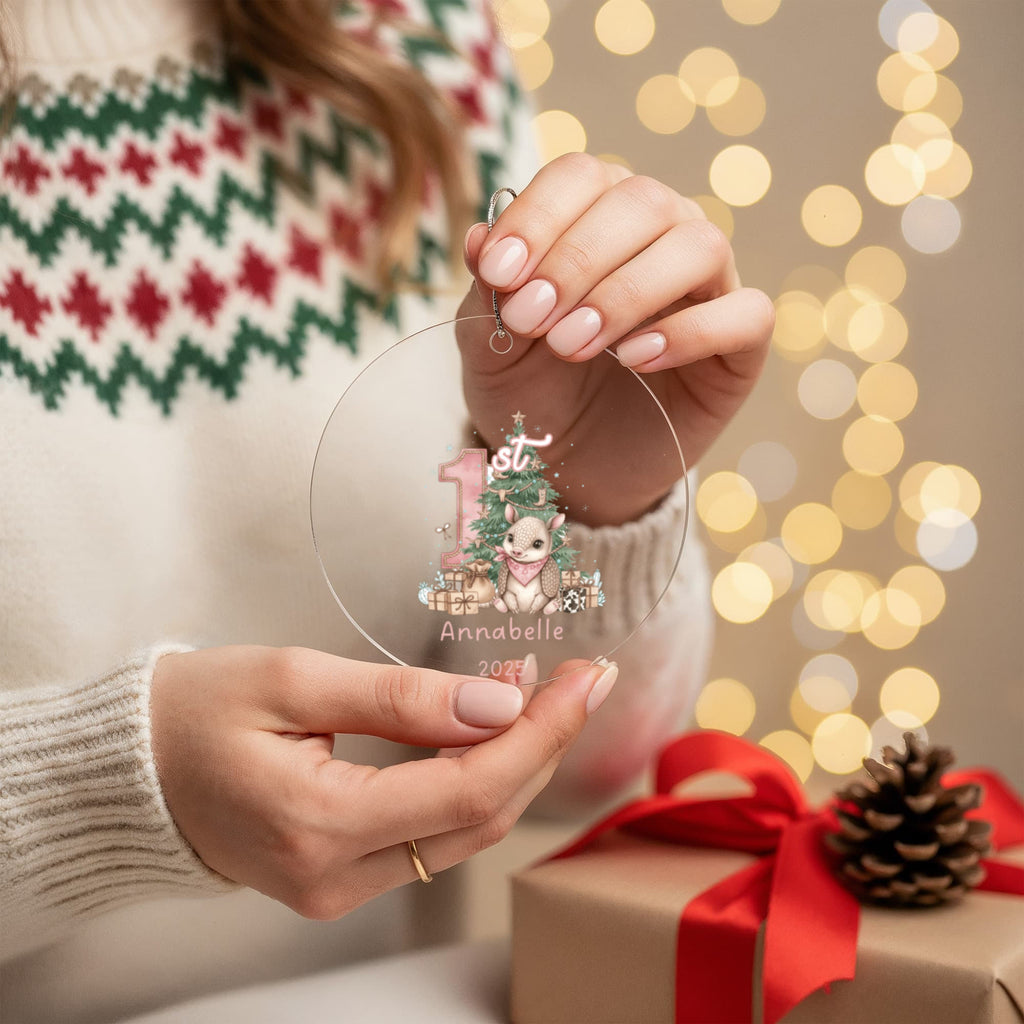 My First Christmas - Baby Girl Armadillo Western Theme Acrylic Ornament